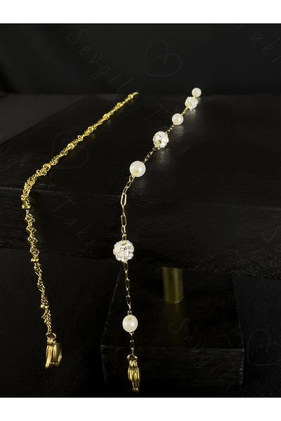 SEVGİLİ TAKI Bulk Twisted Stone Chain Model Gold Steel Anklet |   Karma Series
