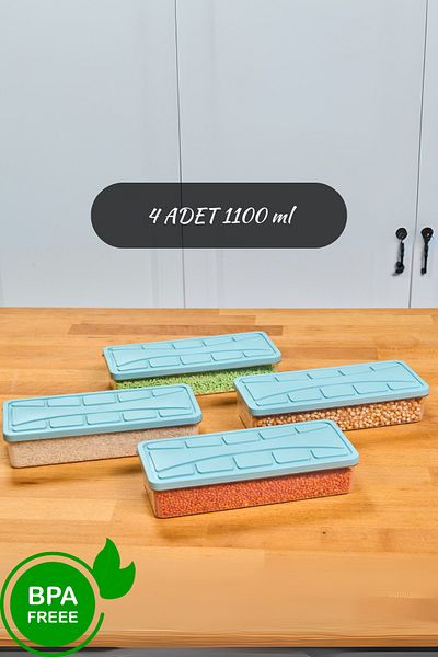 SUPERPUP Storage Container Soft Lid 4 Pieces 1.1 Lt Water Green Freezer, Residual Container