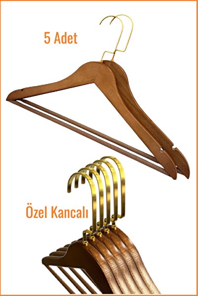 EZMK EV GEREÇLERİ Lüks Masif Ahşap Askı Cilalı Ve Özel Sarı Kaplamalı Kanca 5...