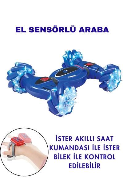 welcomein Oyuncak Bilekten Kontrol ve Bilek Kumandalı Çift Kontrollü Şarjlı Led Işıklı Sesli Akrobat Araba