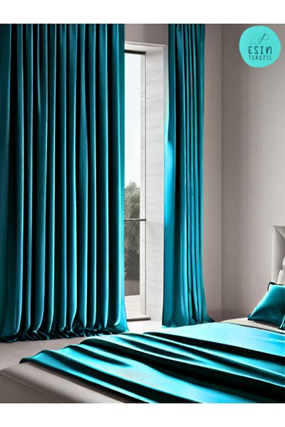 esin tekstil Turquoise Blackout Light Proof Blackout Sunshade Curtain with Extrafoam