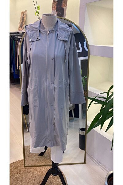 Invee İnvee Kapüşonlu Trençkot & Kap Gri 6714