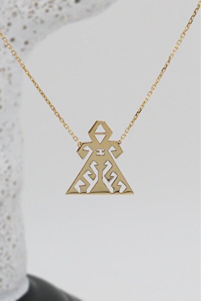 Akay Kuyumcu & Pırlanta Antik Eli Belinde Kadın Figürü 14 Ayar Altın Kolye