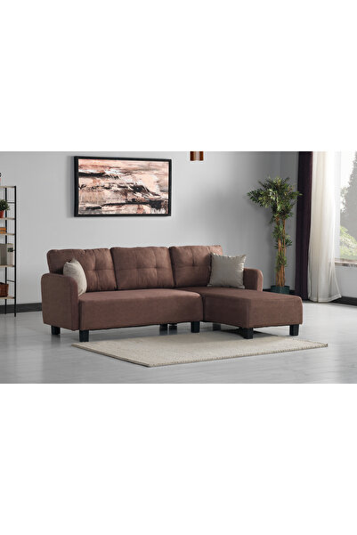 Meşe Home Puzzle Kılıflı Süngerli Nubuk Kumaş Kahve Plastik Ayak Köşe Koltuk Takımı Puf