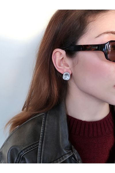 Roosvel Matte Look Silver Surgical Steel Nail Earrings