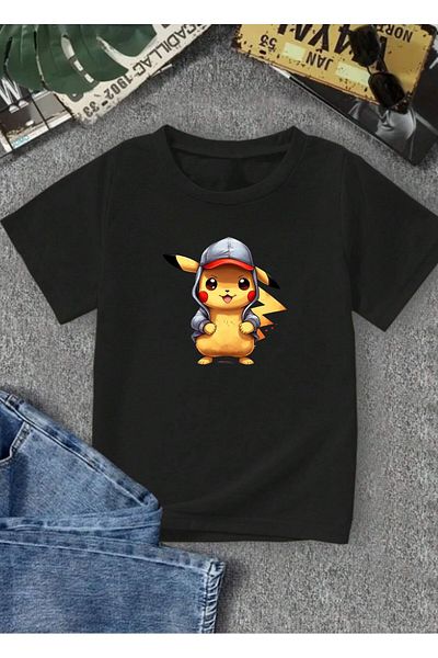 OTNICKA Tricou negru cu imprimeu PİKACHU cu design special pentru copii