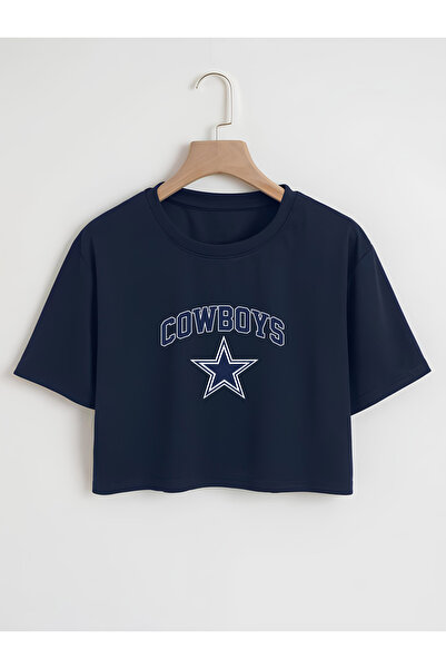 Ginevra Γυναικείο μπλουζάκι Oversize Crew Neck Cowboys με στάμπα Crop