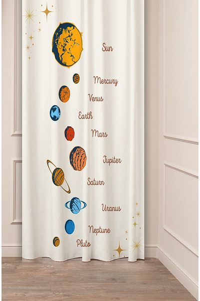 GREENDECOR Planet Names Space Sun Special Design Digital Printed (Single Wing) Modern Children's Room Background Curtain