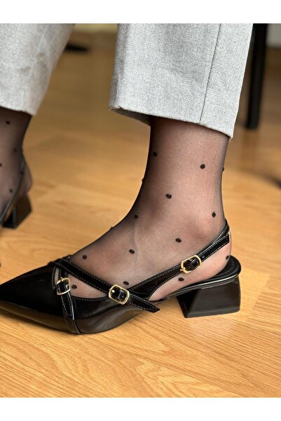 MAYA SHOES Sibel - Open Back Pointed Toe Short Block Heels Mary Jane