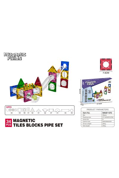 Magnetic Fields Magnetic Tiles Blocks Pipe set  -34 Pcs