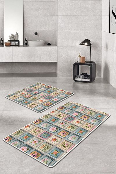 Filamente 2-Piece Non-Slip Based Washable Bath Mat - 60*100 cm and 50*60 cm