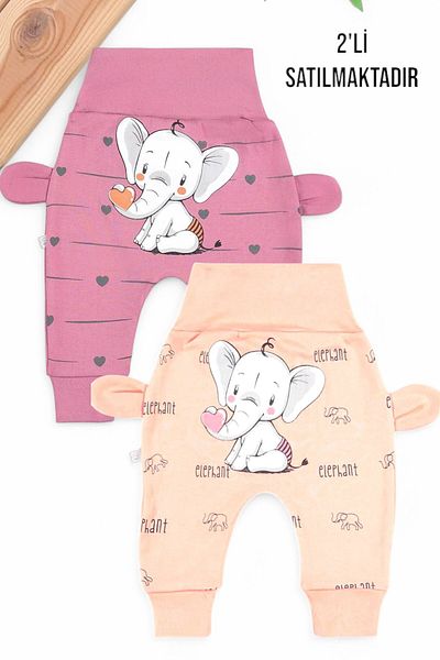 Egelite 2-Piece Baby Set with Ears Elephant Print for Newborn Baby Girl - 0-3-6-9-12 Months Single Bottom-Pants-Leggings