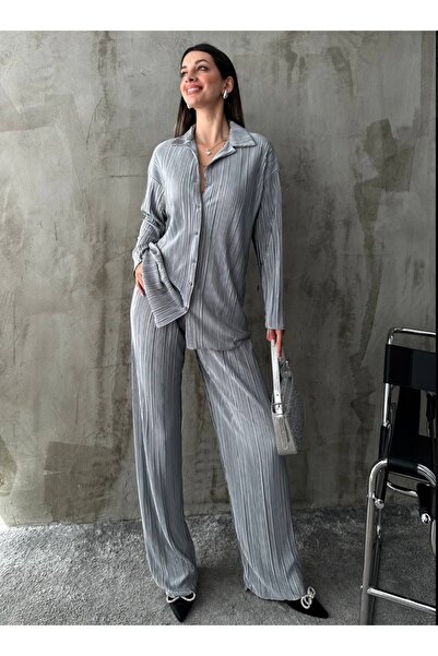 Ekim Store Γυναικείο Σετ υφασμάτινο μαύρο ριμπ τσακισμένο