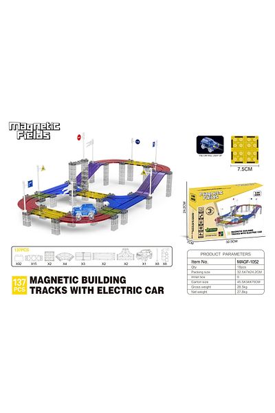 Magnetic Fields Magnetic Building Tracks with Electric Car -137 Pcs