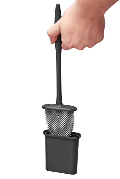 Mode Cool Pachet de 2 perii de curățare pentru toaletă din silicon alb negru și suport adeziv Perie de toaletă îndoibilă