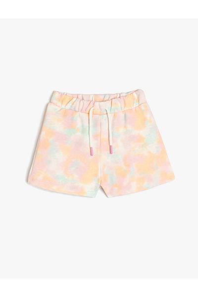 Koton Cotton Tie-Dye Patterned Shorts with Lace-Up Waist