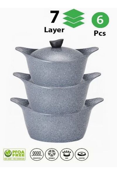 Badraig Grey Granite Cookware Set 6 Pieces 20 24 26 cm