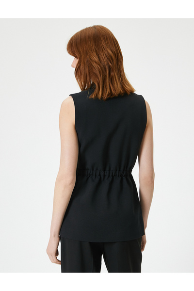 Koton Klasik Yelek V Şal Yaka Kemer Detaylı Cepli