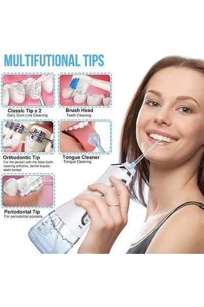 AWH Cordless Water Flosser, 5 Modes, 6 Tips, 300ML Tank, Rechargeable Oral Irrigator (White-H6)