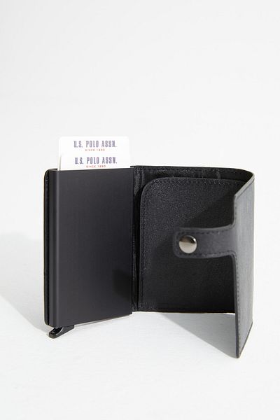 U.S. Polo Assn. U.S. Polo Assn 9216-9217 Men's Genuine Leather Card Holder - Mechanism Paper, Money Compartment, Black