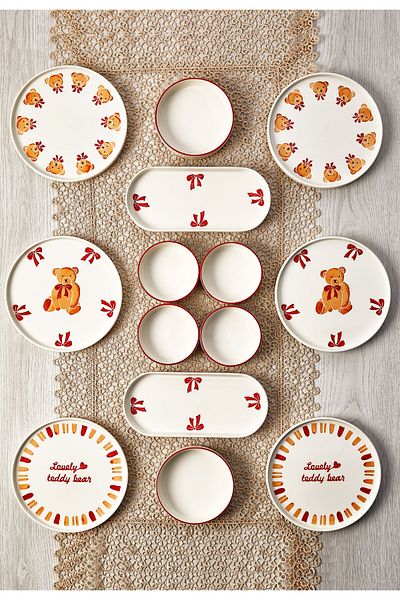 Bernardo 14-Piece 6-Person Teddy Bear Stackable Breakfast Set - Breakfast (Special for Valentine's Day)