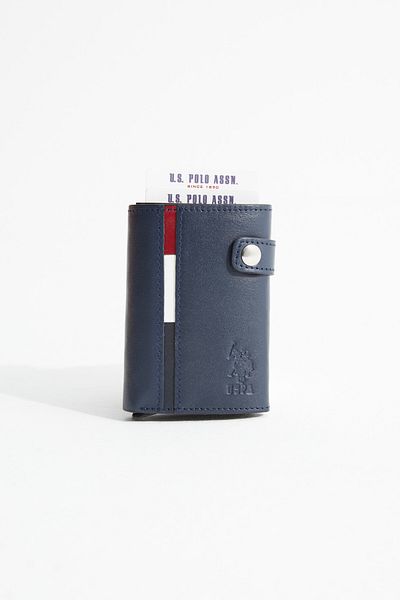U.S. Polo Assn. U.S. Polo Assn 9216-9217 Men's Card Holder - Genuine Leather, Mechanical Paper, Navy Blue