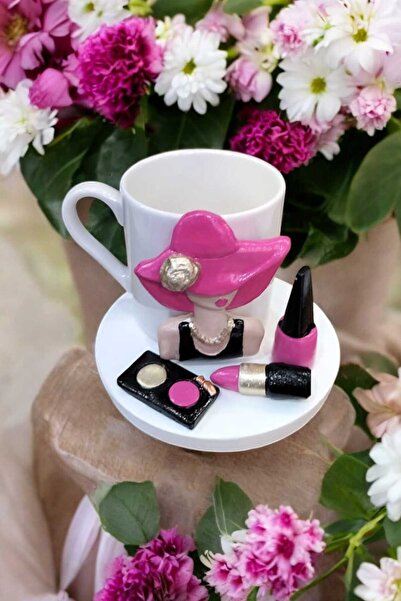 e&e süs dükkanı Pembe makyaj malzemeli özel tasarım hediyelik sunumluk kahve ...