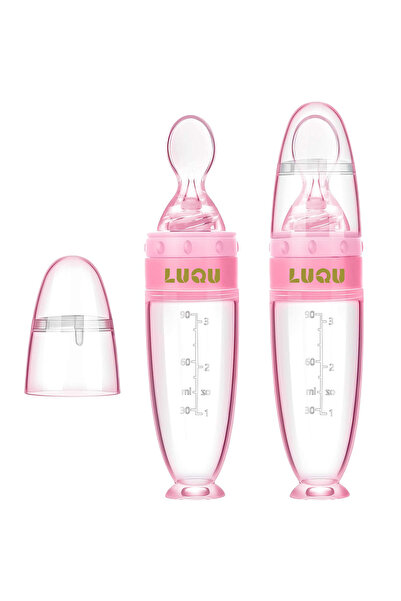 LUQU BABY وعاء طعام من السيليكون مع ملعقة من لوكيو - وردي - عبوة من قطعتين
