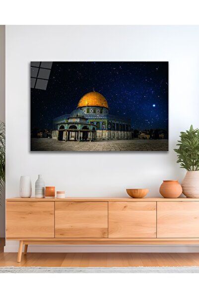 Çağ Baskı Kudüs Mescidi Aksa Kübbetüs Sahra Dini, İslami Cam Tablo, Yatay Hed...