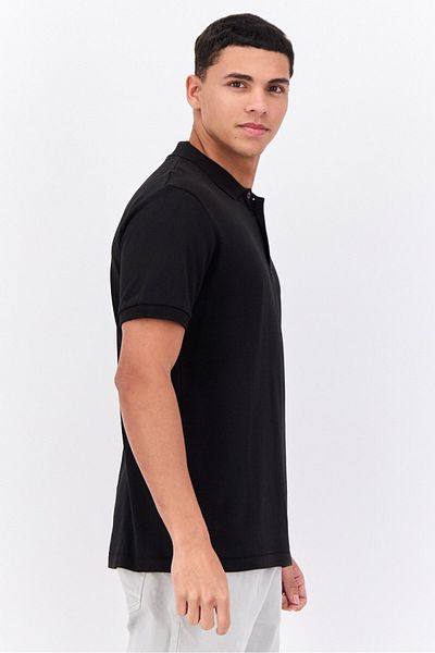 French Connection Men Regular Fit Textured Short Sleeves Polo Shirt, Black