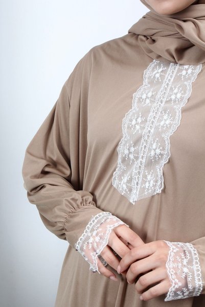 ALLURİNG THE BETTER ONE Women's Seasonal Prayer Dress with One-Piece Headscarf Lace, Prayer Clothing, Draped Ferace
