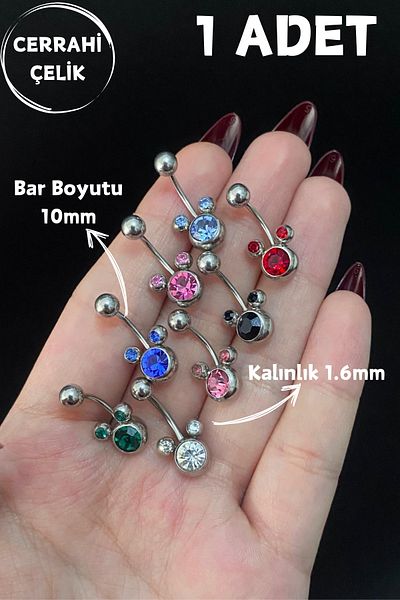 Jaida Moda Women's Colorful Stone Surgical Steel Belly Piercing