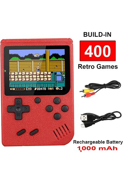 AWH Retro Handheld Game Console with 400 Classical FC Games, TV Support, Gift for Kids & Adults, Red