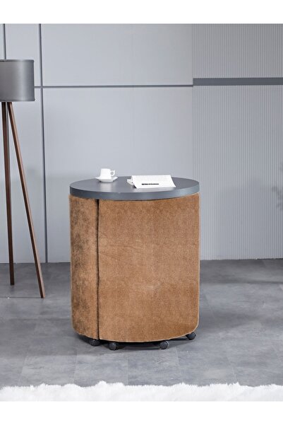 Meşe Home Marvel Tezgahlı Depolama Alanlı Tekerlekli Nubuk Kumaş Puf - Bench ...