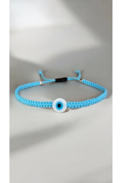 Bensei Takı Dükkanı Bensei White Glass Evil Eye Beaded Adjustable Bracelet