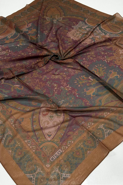 MİRAY Етнічний візерунок 120x120 бавовняний і черепичний колір великий шарф