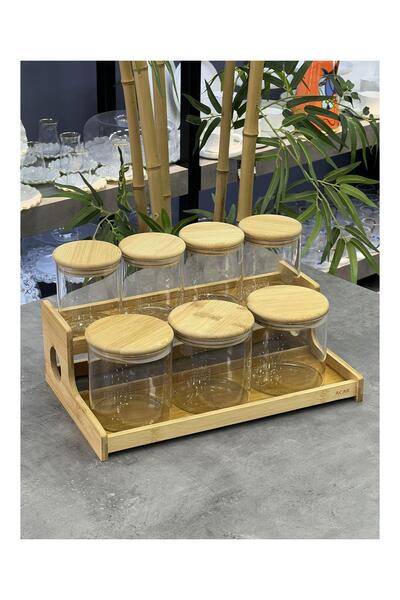 Doğudeko Lüx Bambu Borosilkat Cam 7 Li Baharatlık