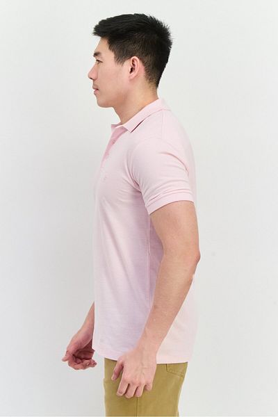 French Connection Men Regular Fit Birdseye Short Sleeve Polo Shirt, Light Pink