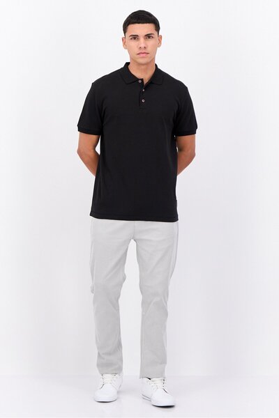French Connection Men Regular Fit Textured Short Sleeves Polo Shirt, Black