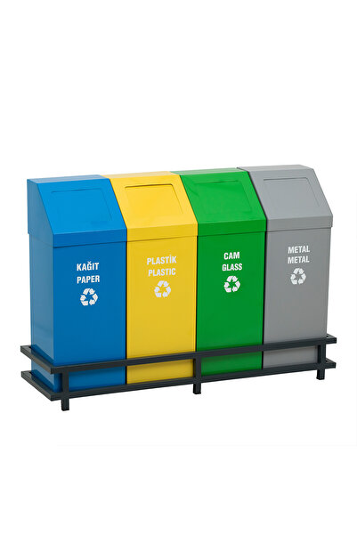 abencelik 4'lü Metal Sıfır Atık Kutusu Geri Dönüşüm Çöp Kovası + Pil Kutusu