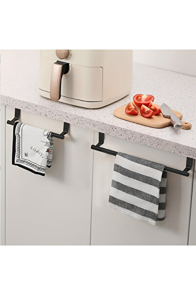 ETÜCCAR Mutfak Dolabı Ve Çekmece Üstü Havlu Askısı- Kapak Üstü Havlu Askısı Metal Siyah