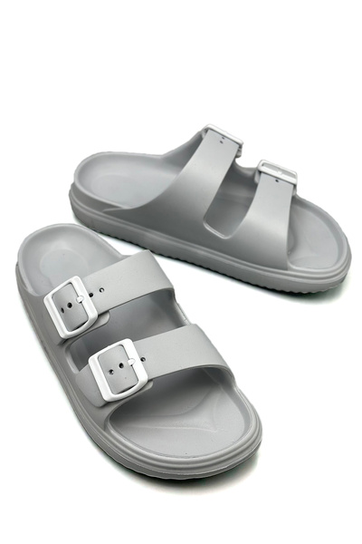 sermoda Lightweight Eva Gray Summer Beach and Pool Slippers - Double Buckle Sink