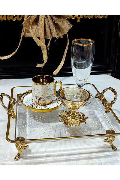 SEÇKİNEV Ivy 6-Piece Gold Turkish Delight Bowl & Water Bowl