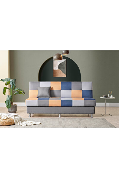 Meşe Home Cube Kolsuz Mekanizma Yataklı Yaylı Bazalı Kare Desenli Kanepe Koltuk Çekyat - 2