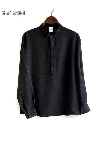 KUN SPORTSWEAR Ленена риза с голям размер - яка тип „мандарина“, половин шев за копчета, ленен материал