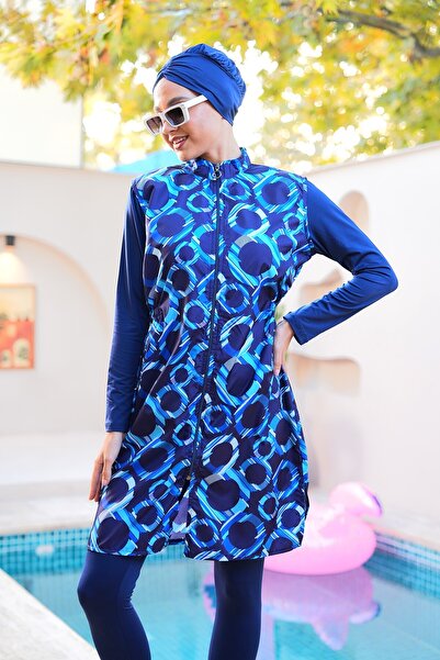 SEBOTEKS Parachute Fabric Zippered Gilet Model Tights Closed Hijab Swimsuit 3864