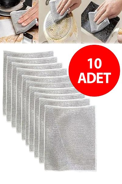 Mode Cool 10 Pcs Multipurpose Inox Wire Cleaning Cloth Hygiene Dishcloth Single Layer Anti-Scratch Difficult Dirt Cloth