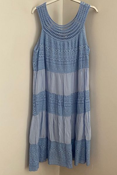 AYASOFYA OTANTIK Rochie midi cu detaliu din dantelă albastră italiană - cu bretele groase și căptușite