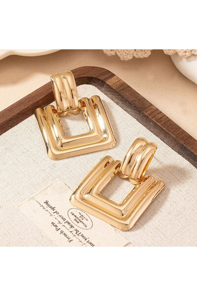 MUTENA Dangle Gold Plated Square Earrings - Geometric Square Earrings