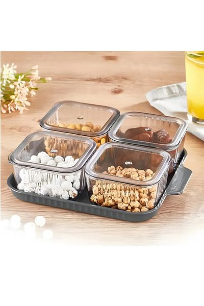YeslinaCandle 9 Piece 4 Compartment Tray - Smoked - Acrylic Breakfast with Lid - Storage Container Set